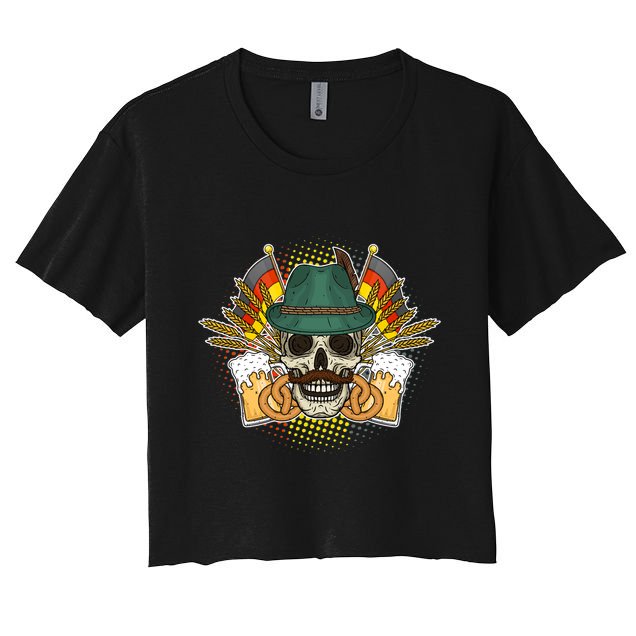 Funny Oktoberfest Halloween Skull Crop Top