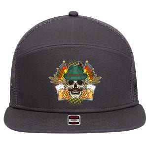 Funny Oktoberfest Halloween Skull 7 Panel Mesh Trucker Snapback Hat