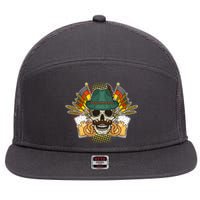 Funny Oktoberfest Halloween Skull 7 Panel Mesh Trucker Snapback Hat