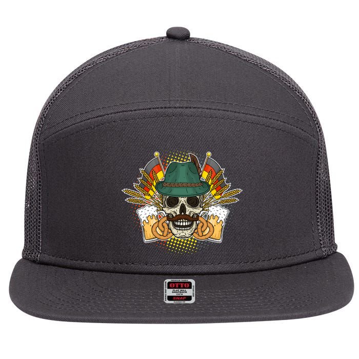 Funny Oktoberfest Halloween Skull 7 Panel Mesh Trucker Snapback Hat