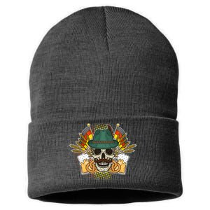 Funny Oktoberfest Halloween Skull Sustainable Knit Beanie