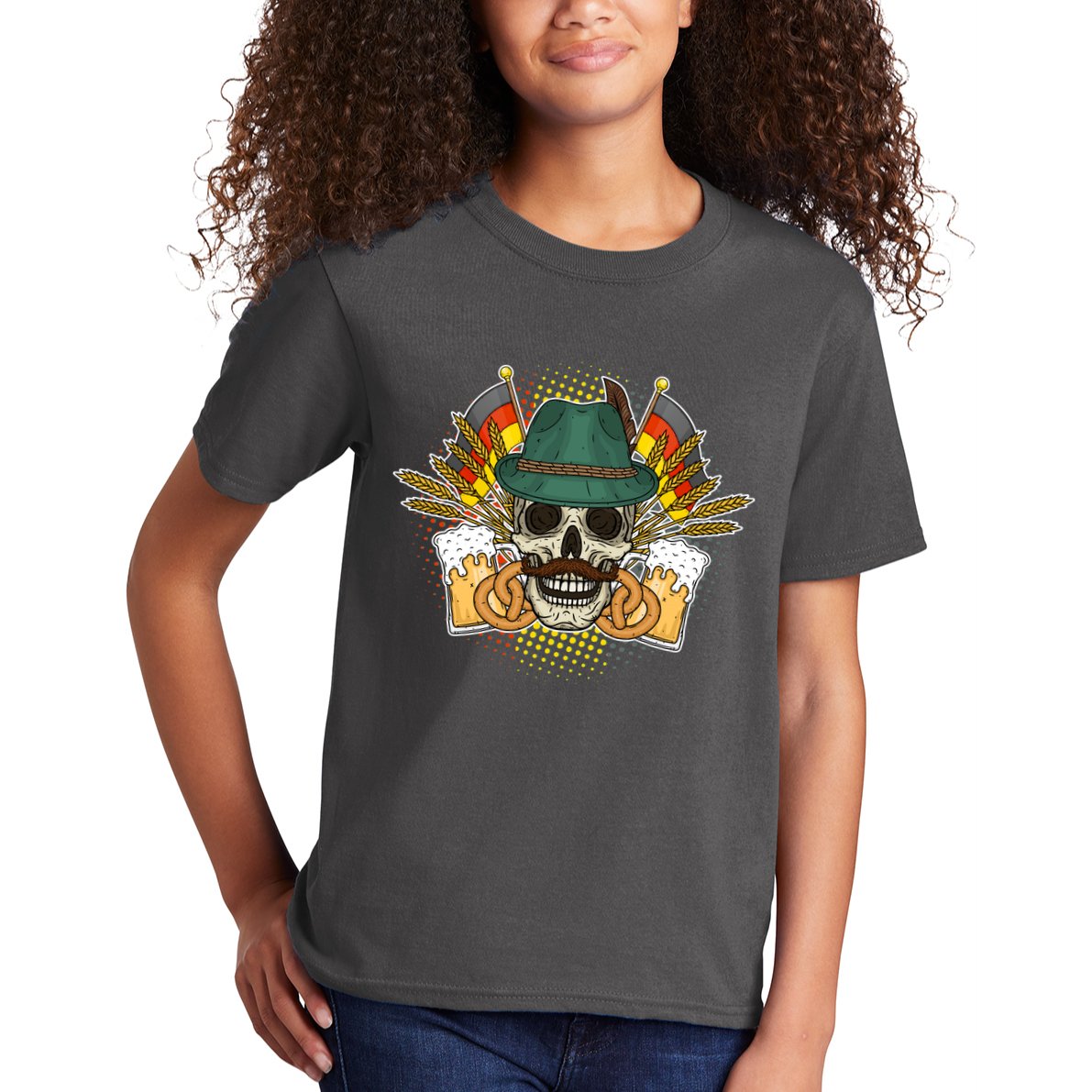 Funny Oktoberfest Halloween Skull Kids T-Shirt