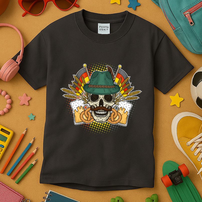 Funny Oktoberfest Halloween Skull Kids T-Shirt