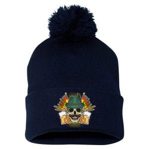 Funny Oktoberfest Halloween Skull Pom Pom 12in Knit Beanie