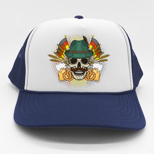 Funny Oktoberfest Halloween Skull Trucker Hat