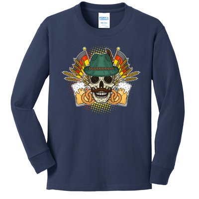 Funny Oktoberfest Halloween Skull Kids Long Sleeve Shirt