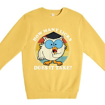 Funny Owl How Many Licks Does It Take Retro Vintage Premium Crewneck Sweatshirt