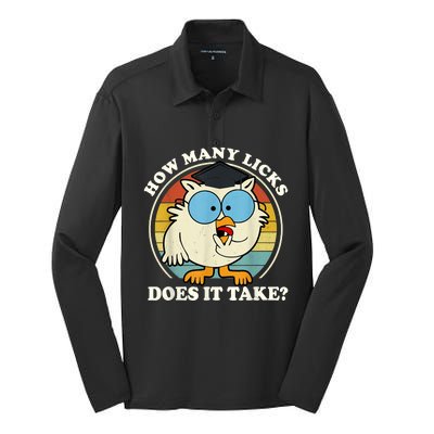 Funny Owl How Many Licks Does It Take Retro Vintage Silk Touch Performance Long Sleeve Polo