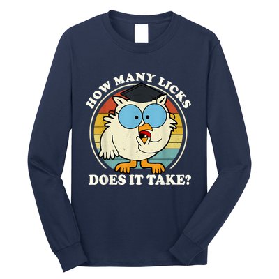 Funny Owl How Many Licks Does It Take Retro Vintage Long Sleeve Shirt