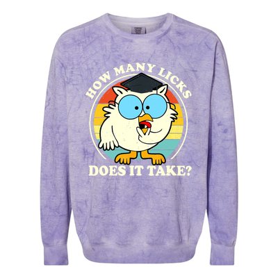 Funny Owl How Many Licks Does It Take Retro Vintage Colorblast Crewneck Sweatshirt