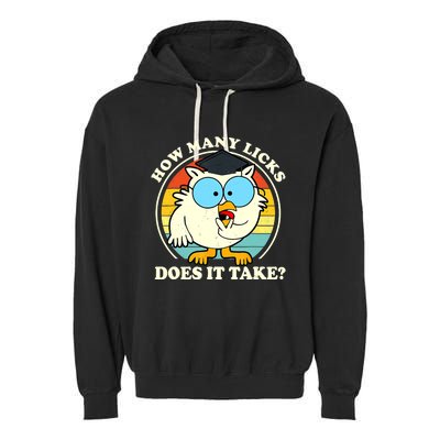 Funny Owl How Many Licks Does It Take Retro Vintage Garment-Dyed Fleece Hoodie