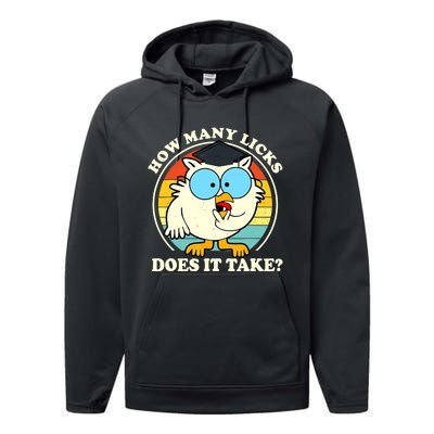 Funny Owl How Many Licks Does It Take Retro Vintage Performance Fleece Hoodie