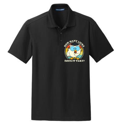 Funny Owl How Many Licks Does It Take Retro Vintage Dry Zone Grid Polo