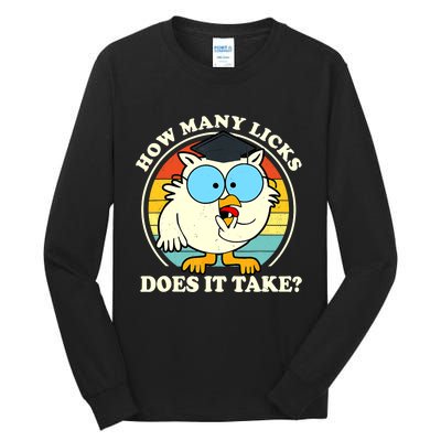 Funny Owl How Many Licks Does It Take Retro Vintage Tall Long Sleeve T-Shirt