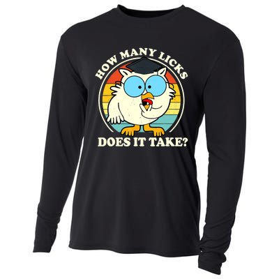 Funny Owl How Many Licks Does It Take Retro Vintage Cooling Performance Long Sleeve Crew