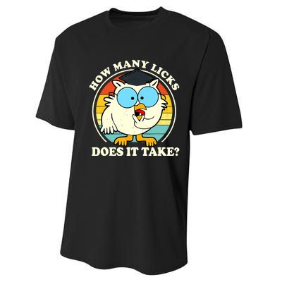 Funny Owl How Many Licks Does It Take Retro Vintage Performance Sprint T-Shirt