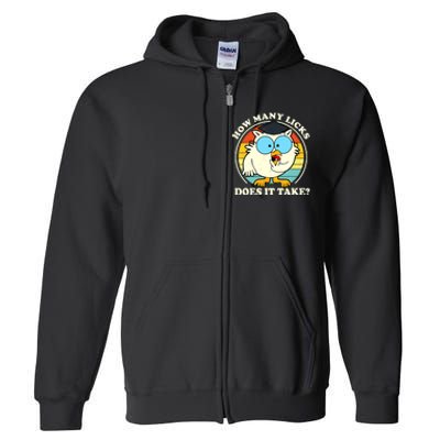 Funny Owl How Many Licks Does It Take Retro Vintage Full Zip Hoodie