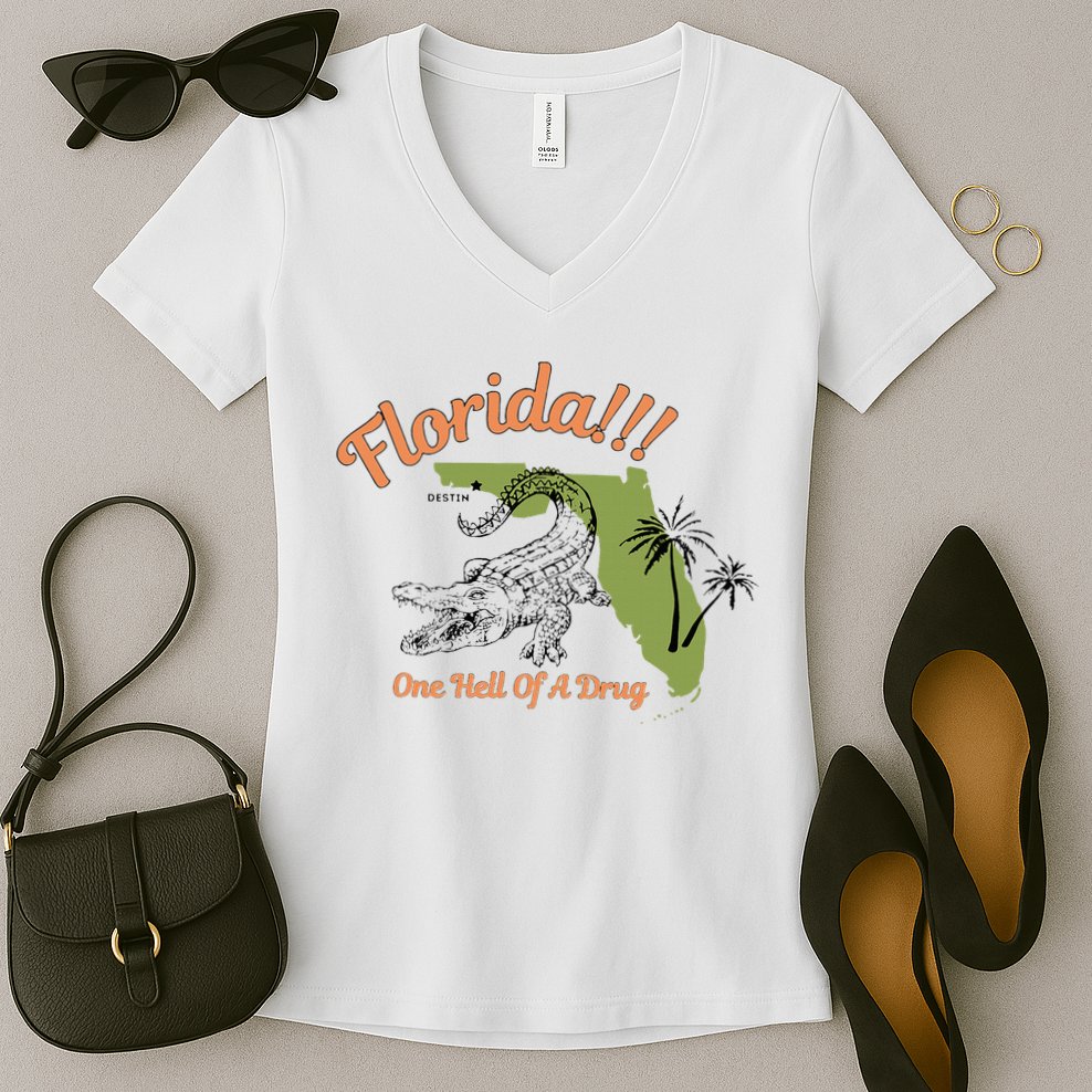 Florida One Hell Of A Drug Funny Summer Beach Women's V-Neck T-Shirt