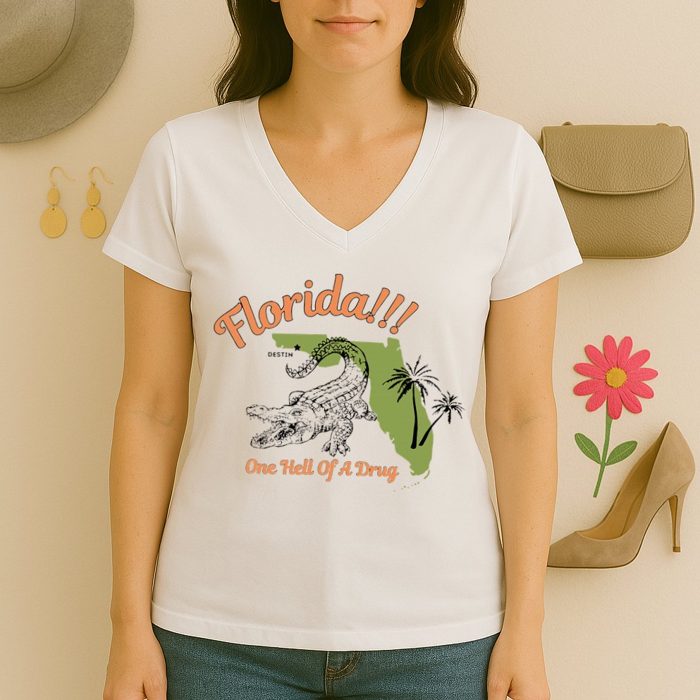 Florida One Hell Of A Drug Funny Summer Beach Women's V-Neck T-Shirt