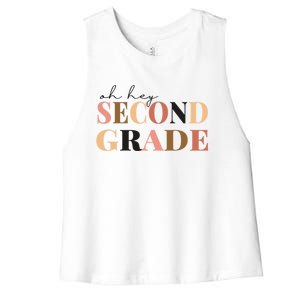 Funny Oh Hey Second Grade Teacher Back To School Gift Women's Racerback Cropped Tank