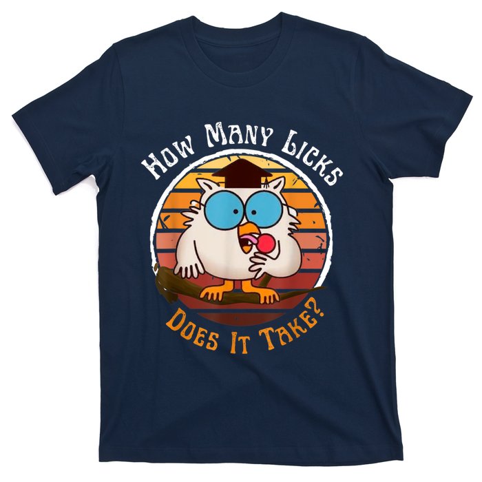 Funny Owl How Many Licks Does It Take Retro Vintage T-Shirt