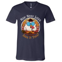 Funny Owl How Many Licks Does It Take Retro Vintage V-Neck T-Shirt