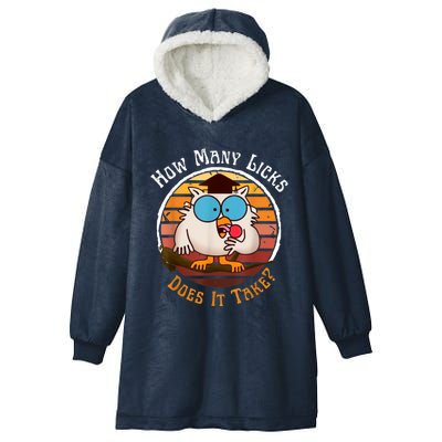 Funny Owl How Many Licks Does It Take Retro Vintage Hooded Wearable Blanket