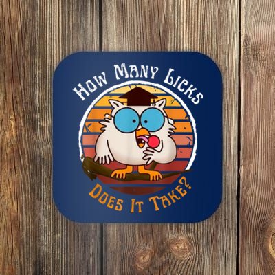 Funny Owl How Many Licks Does It Take Retro Vintage Coaster