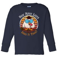 Funny Owl How Many Licks Does It Take Retro Vintage Toddler Long Sleeve Shirt