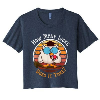 Funny Owl How Many Licks Does It Take Retro Vintage Women's Crop Top Tee