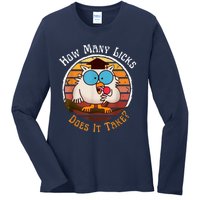 Funny Owl How Many Licks Does It Take Retro Vintage Ladies Long Sleeve Shirt