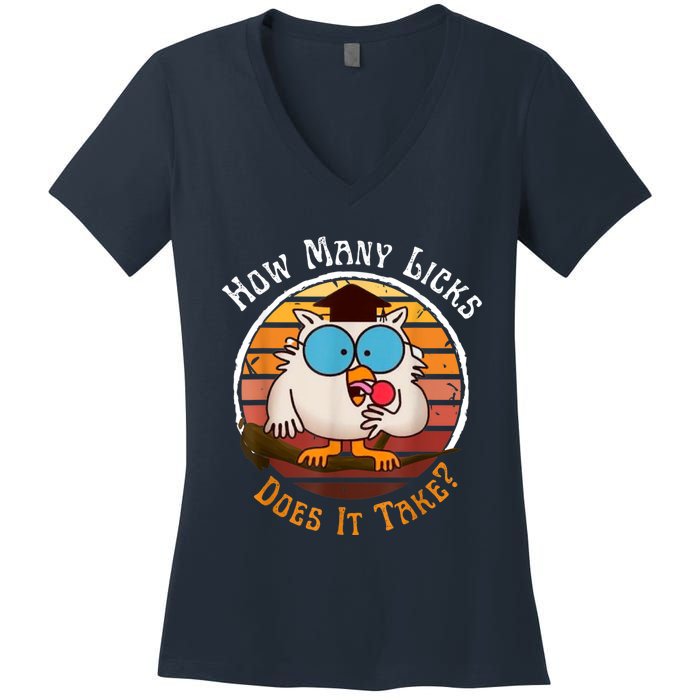 Funny Owl How Many Licks Does It Take Retro Vintage Women's V-Neck T-Shirt