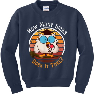 Funny Owl How Many Licks Does It Take Retro Vintage Kids Sweatshirt