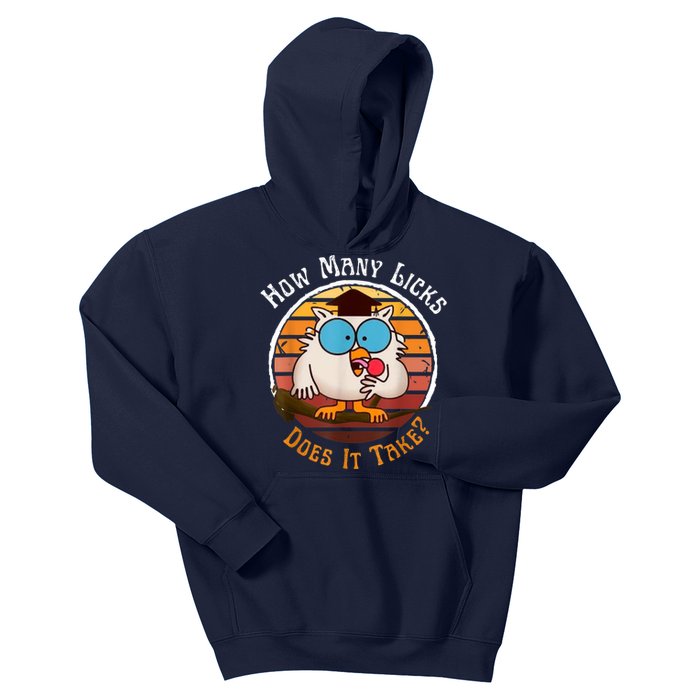 Funny Owl How Many Licks Does It Take Retro Vintage Kids Hoodie