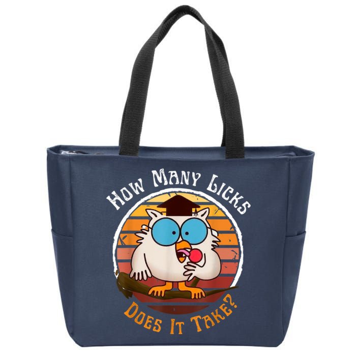 Funny Owl How Many Licks Does It Take Retro Vintage Zip Tote Bag