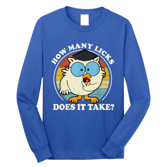 Funny Owl How Many Licks Does It Take Retro Vintage Long Sleeve Shirt