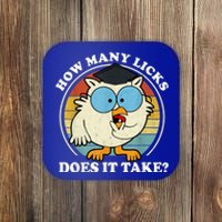 Funny Owl How Many Licks Does It Take Retro Vintage Coaster