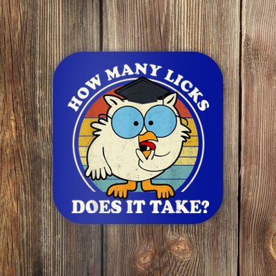 Funny Owl How Many Licks Does It Take Retro Vintage Coaster