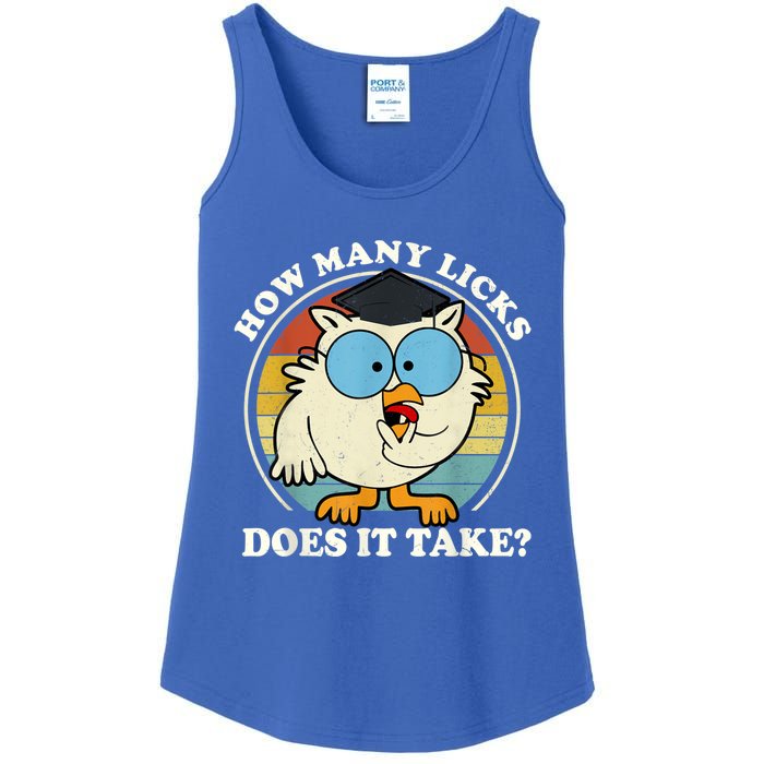 Funny Owl How Many Licks Does It Take Retro Vintage Ladies Essential Tank