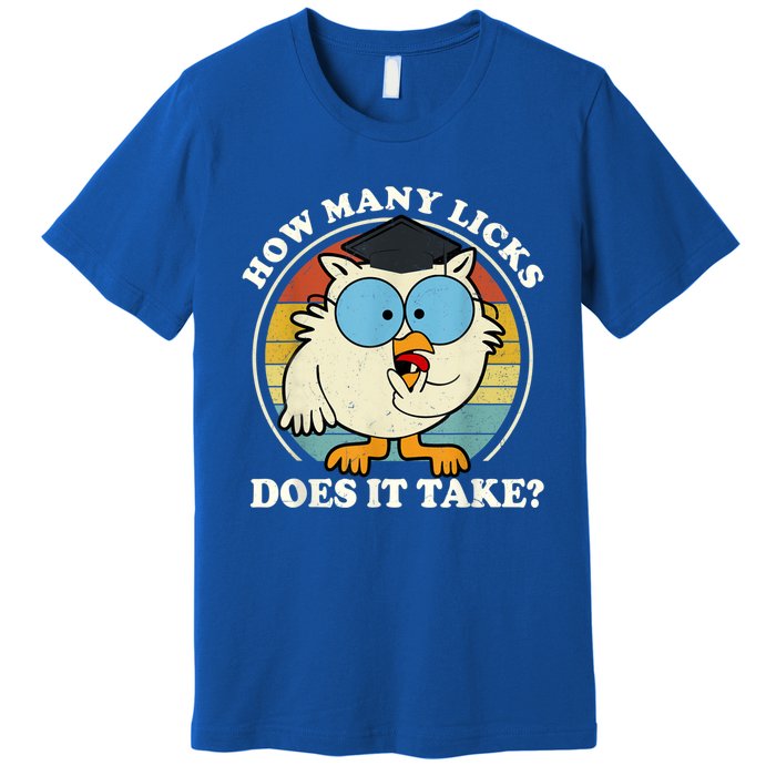 Funny Owl How Many Licks Does It Take Retro Vintage Premium T-Shirt