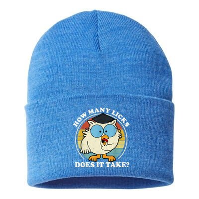 Funny Owl How Many Licks Does It Take Retro Vintage Sustainable Knit Beanie