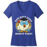 Funny Owl How Many Licks Does It Take Retro Vintage Women's V-Neck T-Shirt