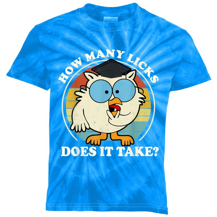 Funny Owl How Many Licks Does It Take Retro Vintage Kids Tie-Dye T-Shirt