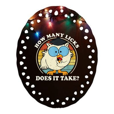 Funny Owl How Many Licks Does It Take Retro Vintage Ceramic Oval Ornament