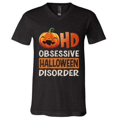 Funny Obsessive Halloween Disorder OHD Pumpkin Costume V-Neck T-Shirt