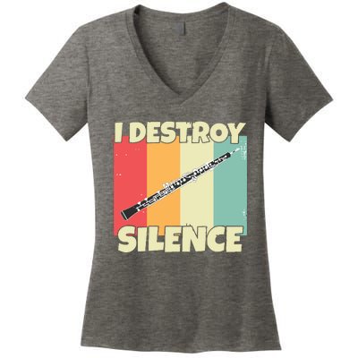 Funny Oboe Instrument I Destroy Silence For Oboe Women's V-Neck T-Shirt