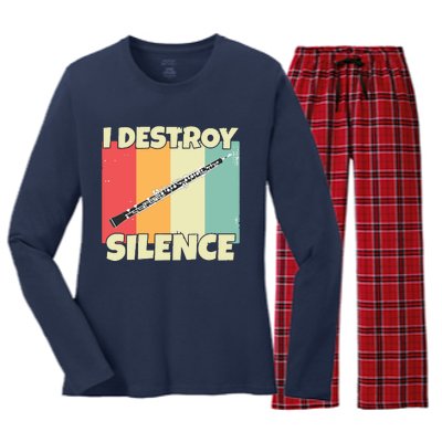 Funny Oboe Instrument I Destroy Silence For Oboe Women's Long Sleeve Flannel Pajama Set 