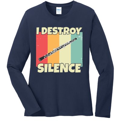 Funny Oboe Instrument I Destroy Silence For Oboe Ladies Long Sleeve Shirt