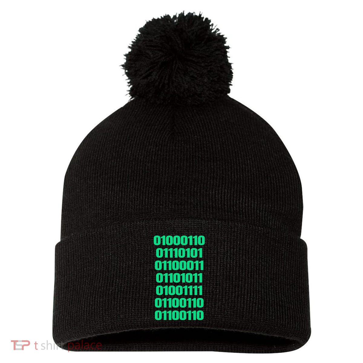 Fuck Off In Binary Code  Pom Pom 12in Knit Beanie