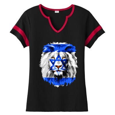 Flag of Israel lion Jewish Israel Flag Ladies Halftime Notch Neck Tee